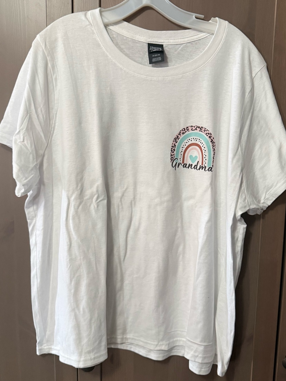 Hanes White Tee with Pastel Rainbow and "Grandma" Script